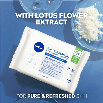 Nivea Refreshing Biodegradable Face Cleansing Makeup Wipes 25 Pack