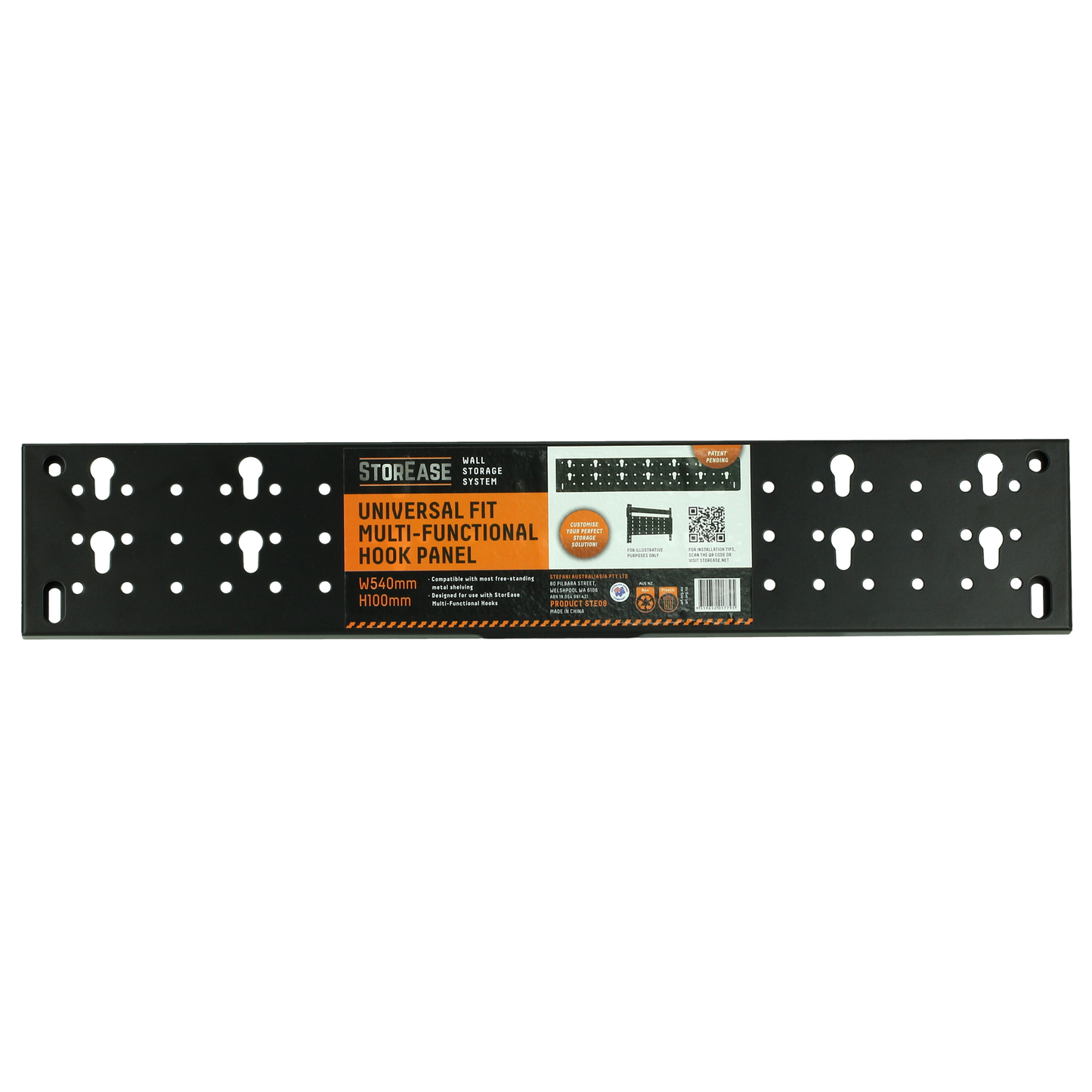 Storease Wall Storage System Hook Panel - 540 x 100mm - Black