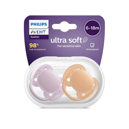 Philips Avent Ultra Soft Soother 6-18 Months Plain Mixed - 2 Pack