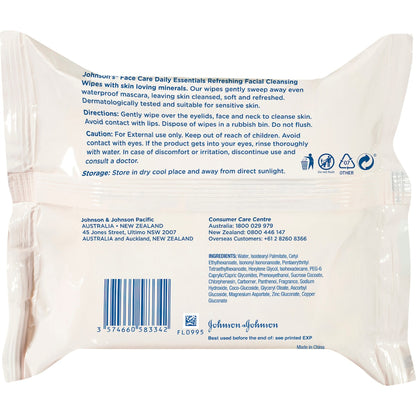 Johnsons Cleansing Face Wipes For Normal Skin 25 Pack