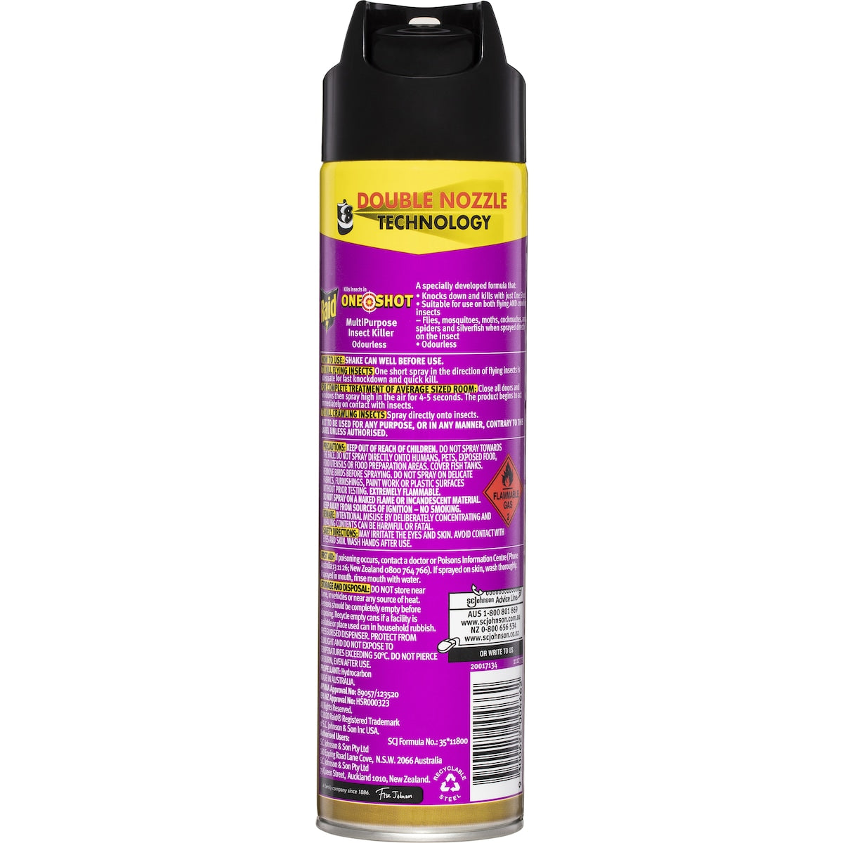 Raid One Shot Multipurpose Insect Killer Spray Odourless 320g