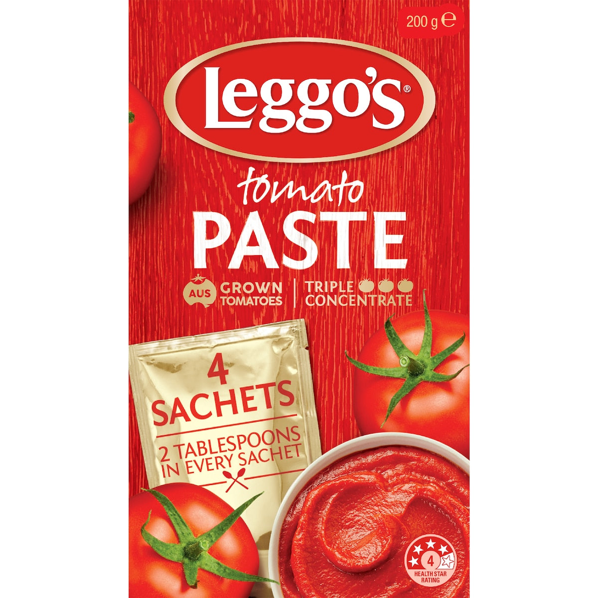 Leggos Australian Grown Tomato Paste Triple Concentrate Sachet 50g X 4 Pack