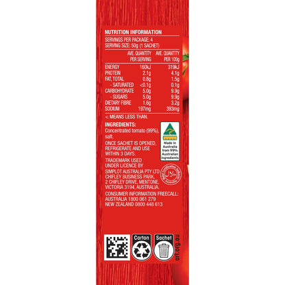 Leggos Australian Grown Tomato Paste Triple Concentrate Sachet 50g X 4 Pack