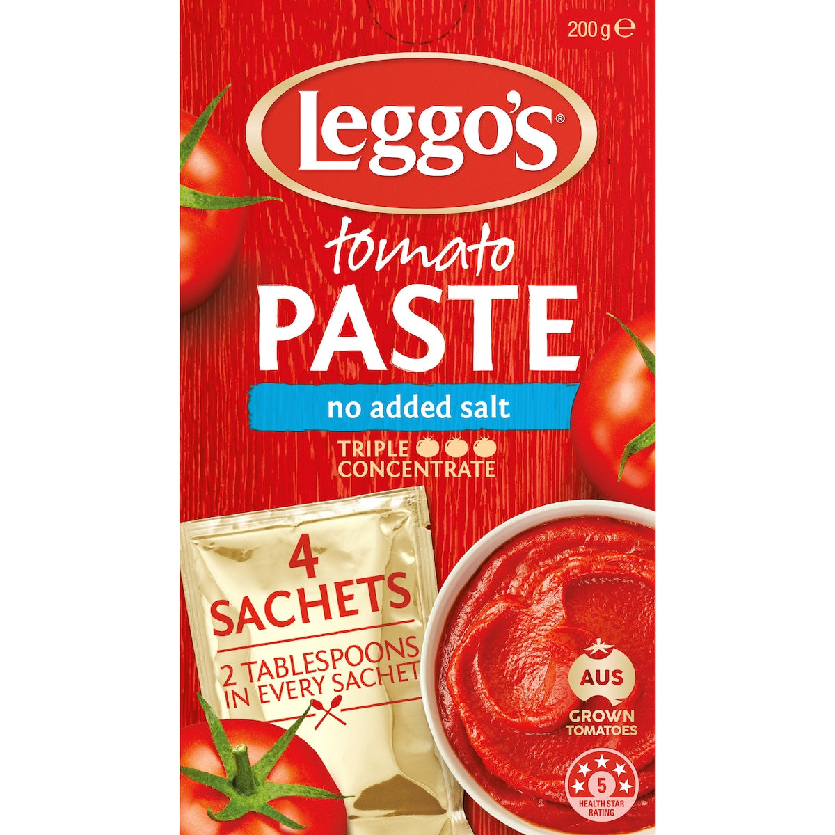 Leggos Tomato Paste Sachet No Added Salt 50g X 4 Pack