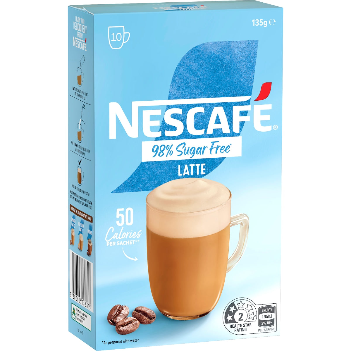 Nescafe 98% Sugar Free Latte Coffee Sachets 10 Pack