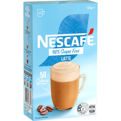 Nescafe 98% Sugar Free Latte Coffee Sachets 10 Pack
