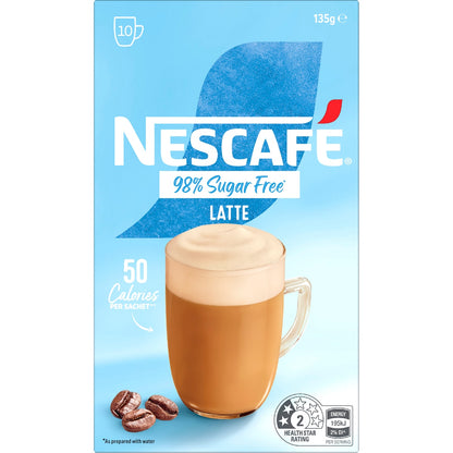 Nescafe 98% Sugar Free Latte Coffee Sachets 10 Pack