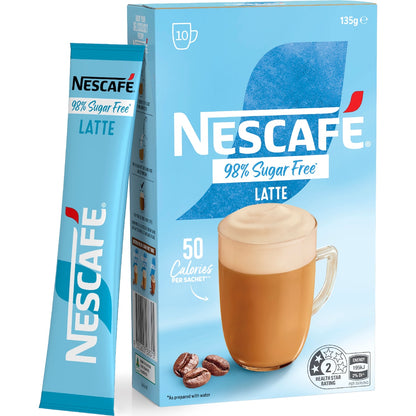 Nescafe 98% Sugar Free Latte Coffee Sachets 10 Pack