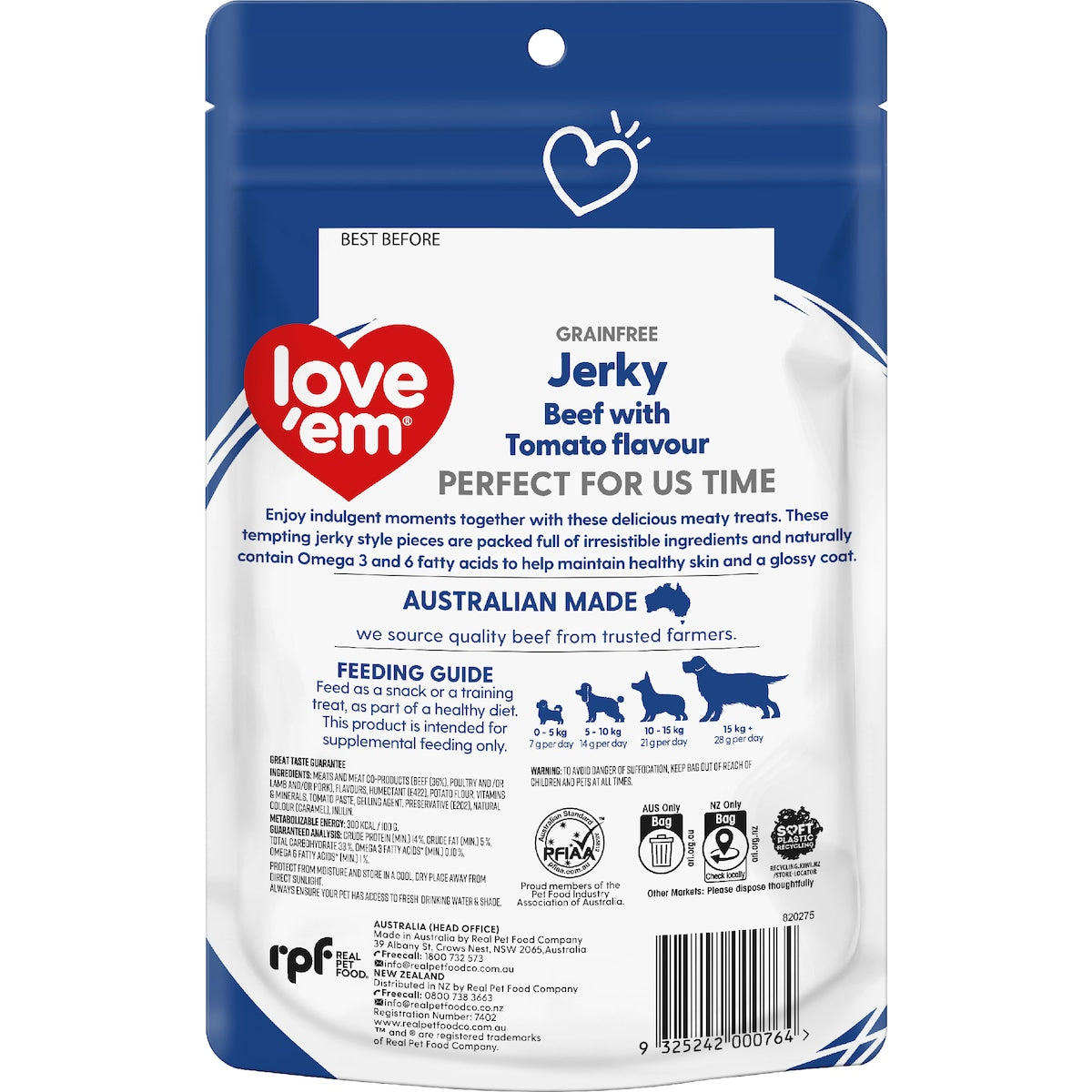 Loveem Grain Free Dog Treats Beef Jerky With Tomato 200g