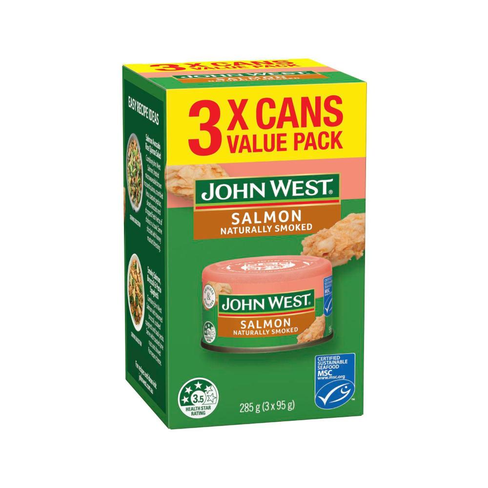 John West Salmon Naturally Smoked Multipack 3x95g - 3 Pack