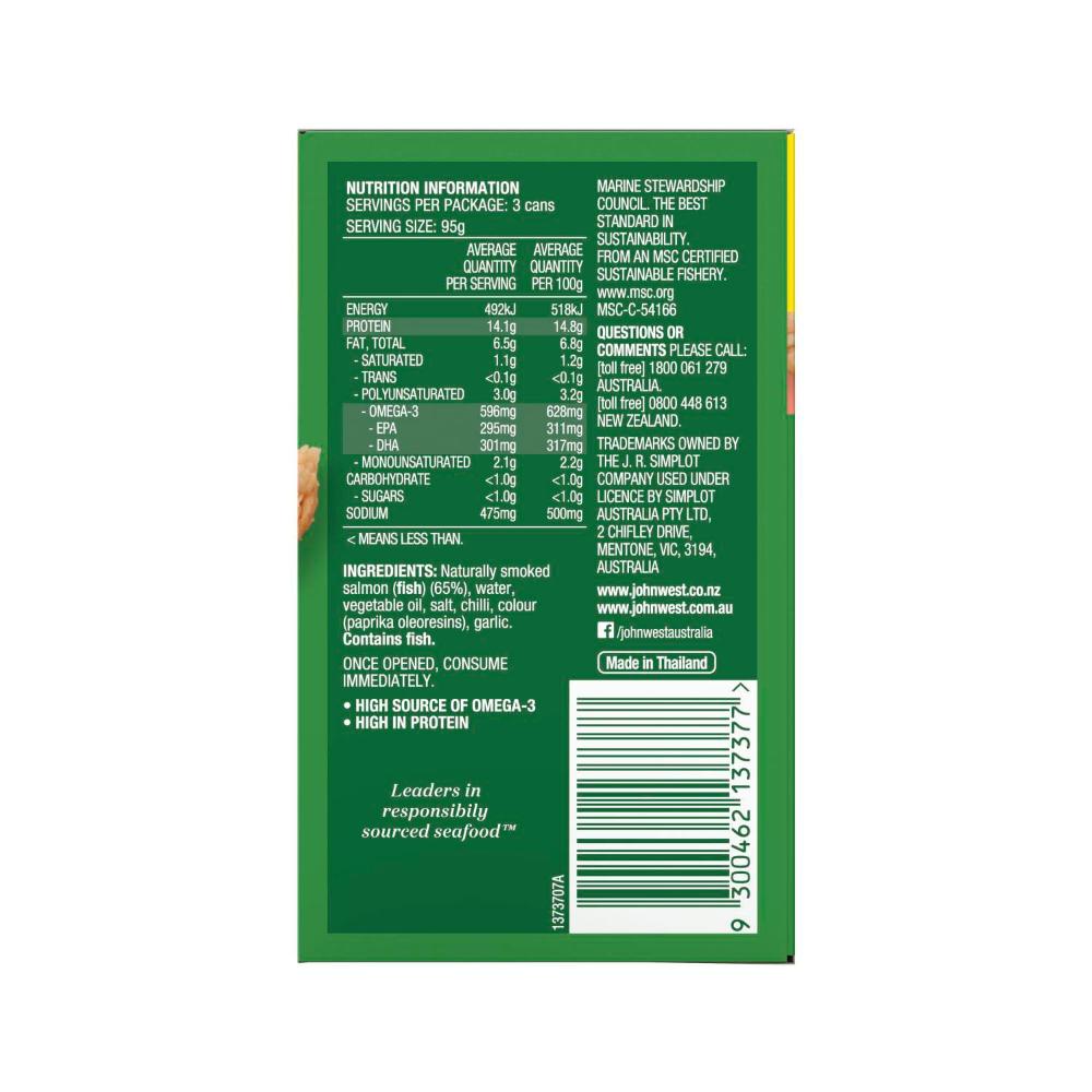 John West Salmon Naturally Smoked Multipack 3x95g - 3 Pack