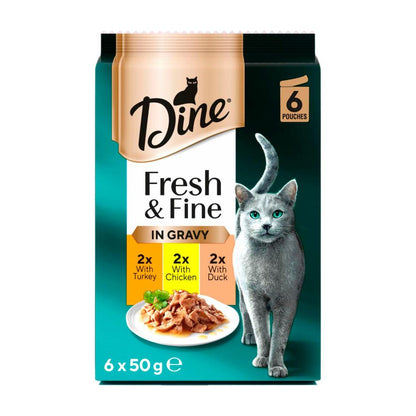 Dine Fresh & Fine Chunks In Gravy With Chicken Turkey & Duck Cat Food Pouch 6x50g - 6 Pack