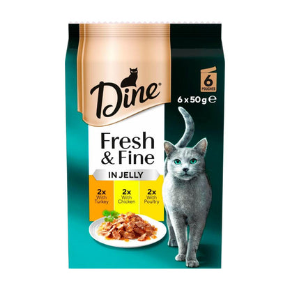 Dine Fresh & Fine Chunks In Jelly With Chicken Turkey & Poultry Cat Food Pouch 6x50g - 6 Pack