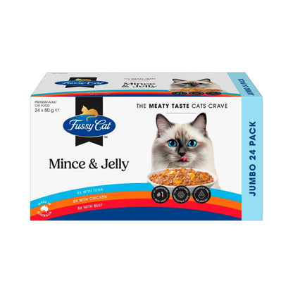 Fussy Cat Twice As Tasty Cat Food Mince & Jelly 24x80g - 24 Pack
