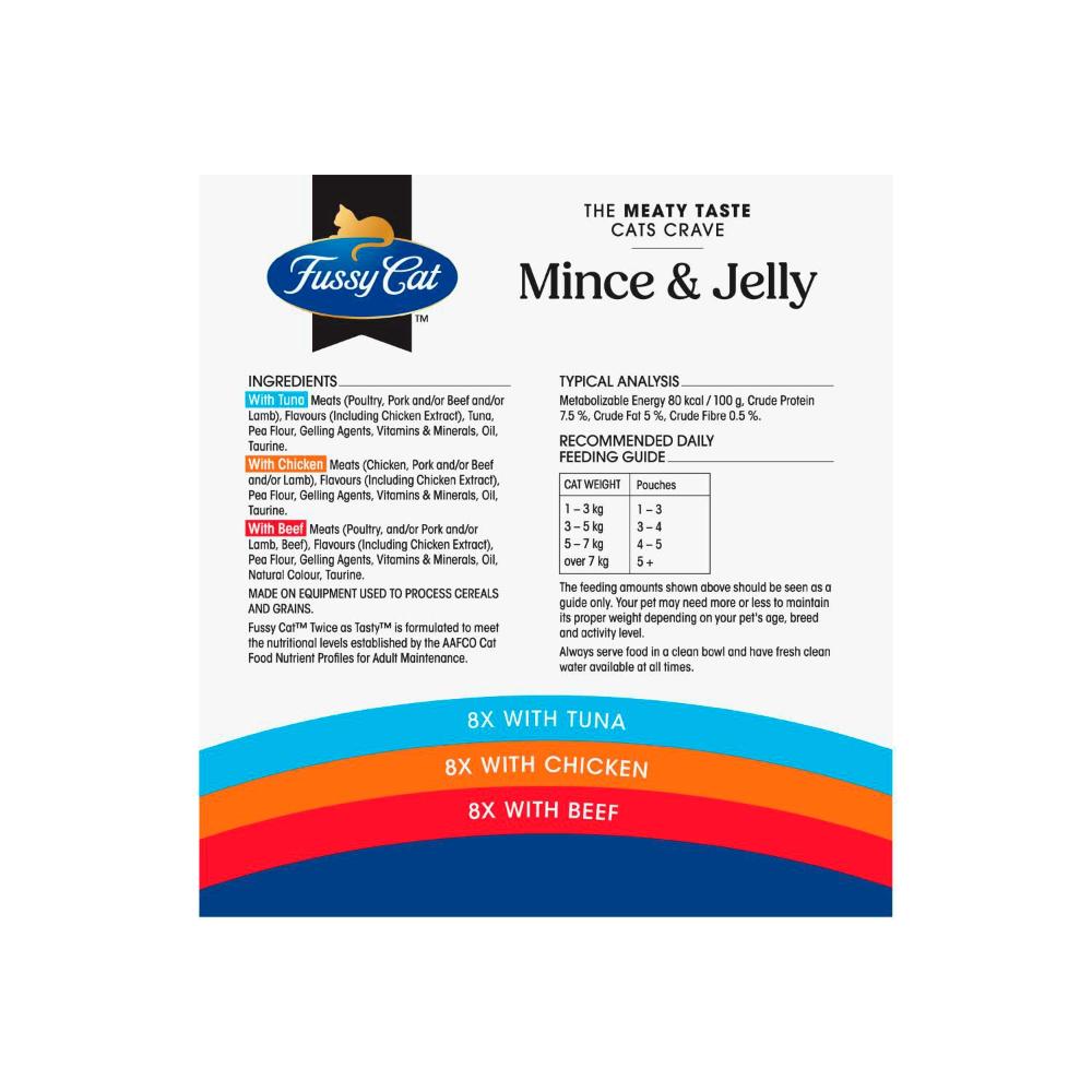 Fussy Cat Twice As Tasty Cat Food Mince & Jelly 24x80g - 24 Pack