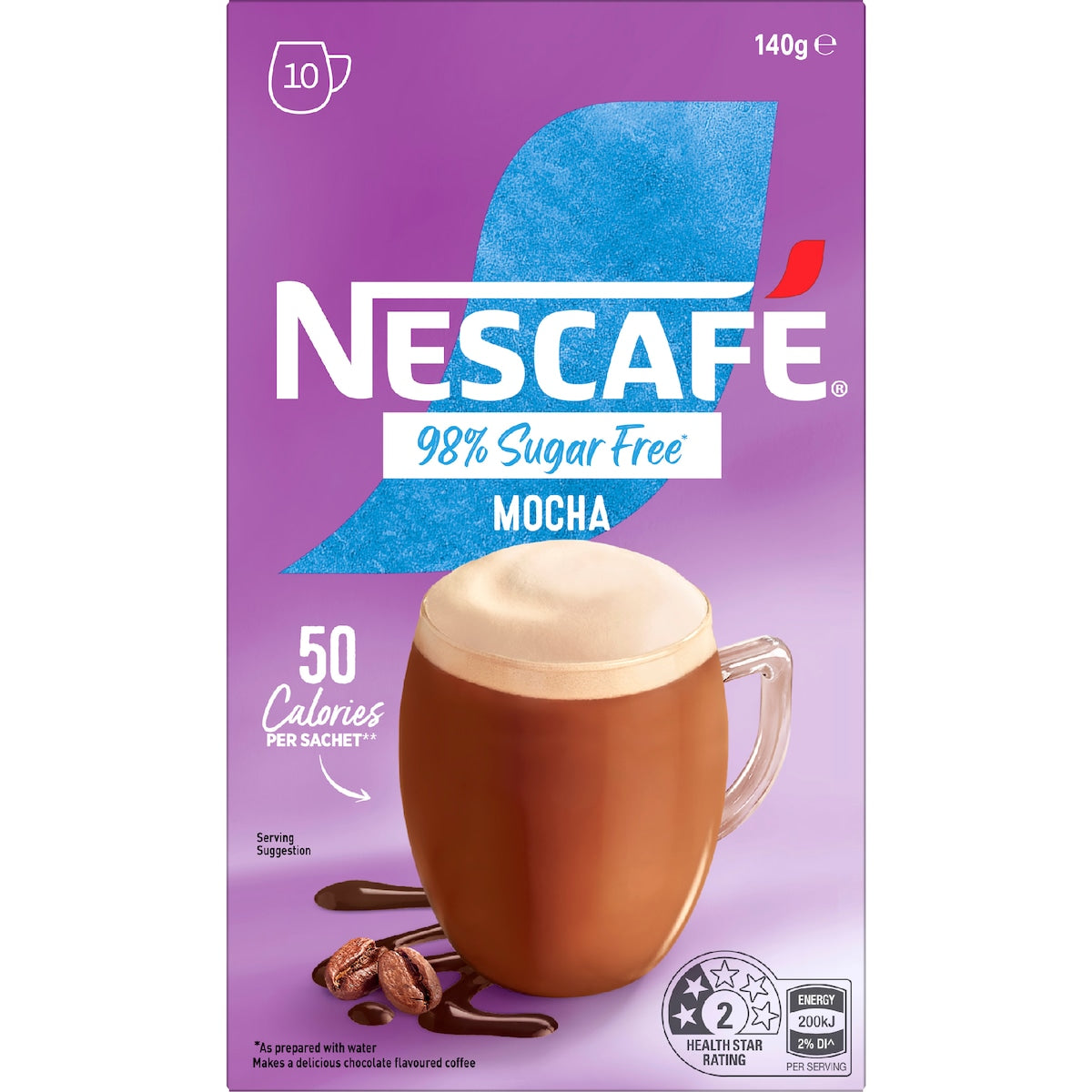 Nescafe 98% Sugar Free Mocha Coffee Sachets 10 Pack