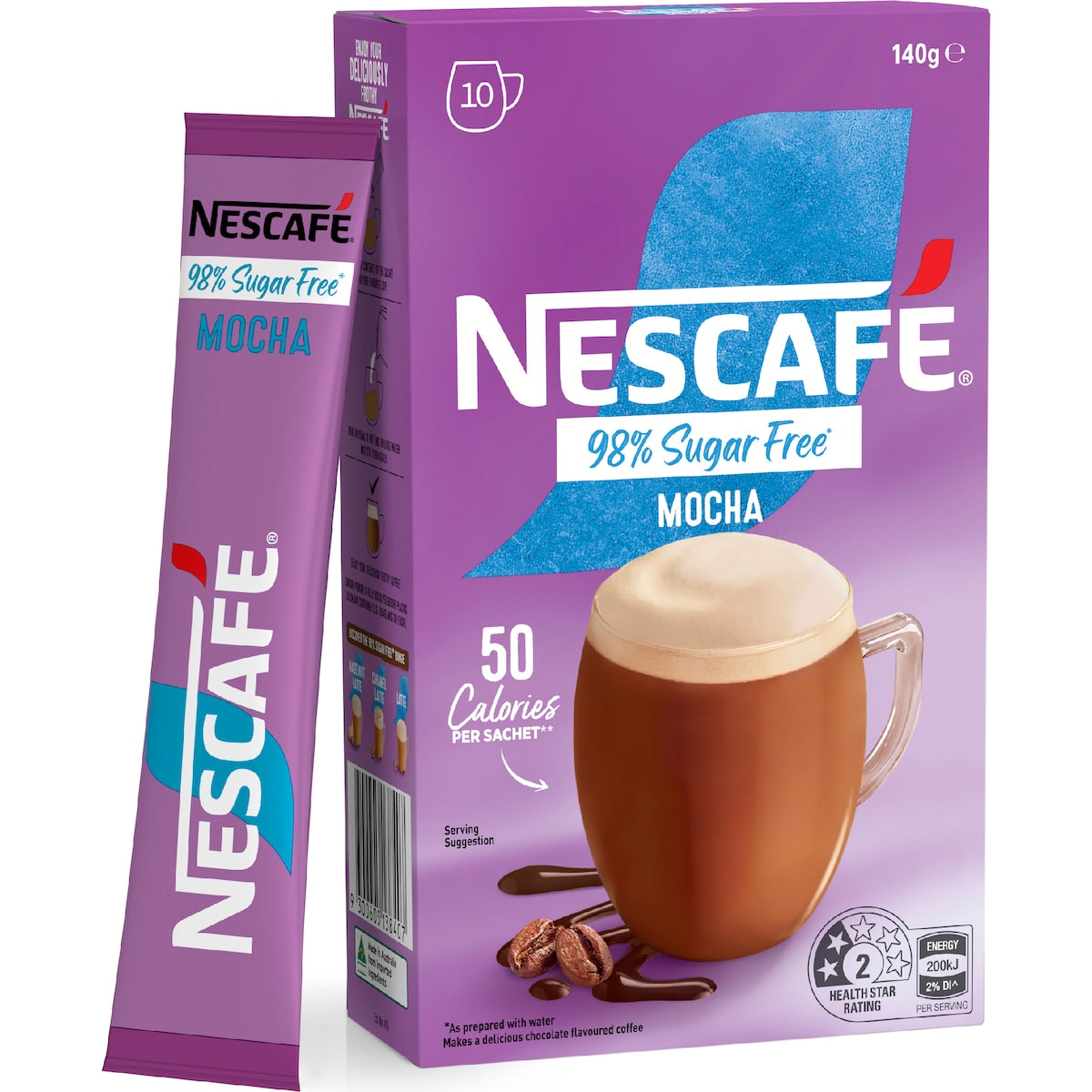 Nescafe 98% Sugar Free Mocha Coffee Sachets 10 Pack