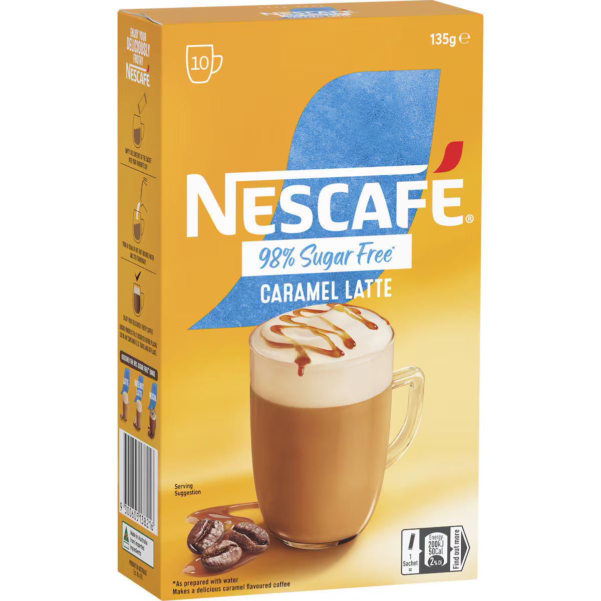 Nescafe 98% Sugar Free Caramel Latte Coffee Sachets | 10 Pack