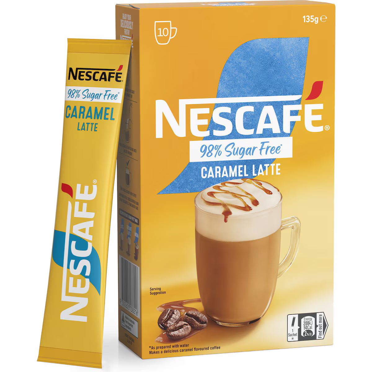 Nescafe 98% Sugar Free Caramel Latte Coffee Sachets | 10 Pack