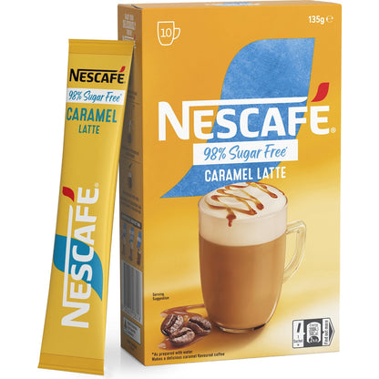 Nescafe 98% Sugar Free Caramel Latte Coffee Sachets 10 Pack