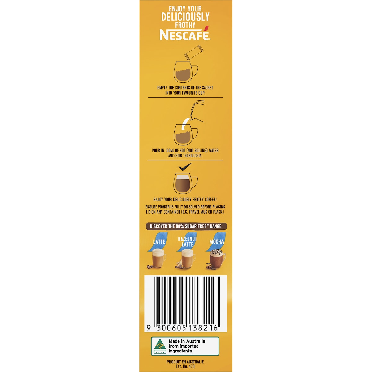 Nescafe 98% Sugar Free Caramel Latte Coffee Sachets 10 Pack
