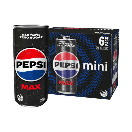 Pepsi Max Soft Drink Zero Sugar Mini Cans 6x250ml - 6 Pack