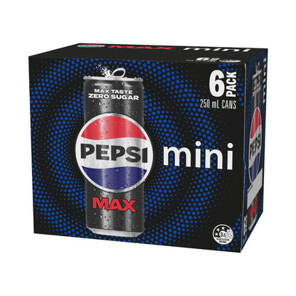 Pepsi Max Soft Drink Zero Sugar Mini Cans 6x250ml - 6 Pack