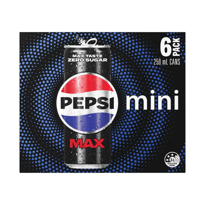 Pepsi Max Soft Drink Zero Sugar Mini Cans 6x250ml - 6 Pack