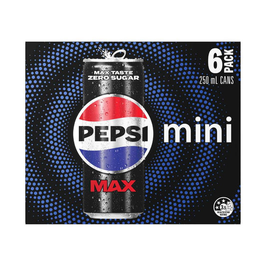 Pepsi Max Soft Drink Zero Sugar Mini Cans 6x250ml - 6 Pack