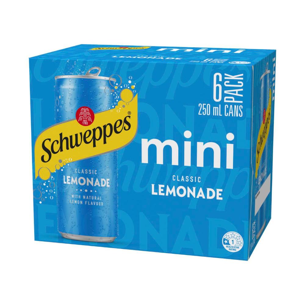 Schweppes Lemonade Soft Drink Mini Cans 6x250ml