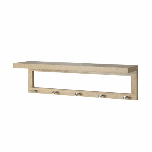 Flexi Storage Oak Coat Shelf with Hooks - 760mm x 210mm x 200mm