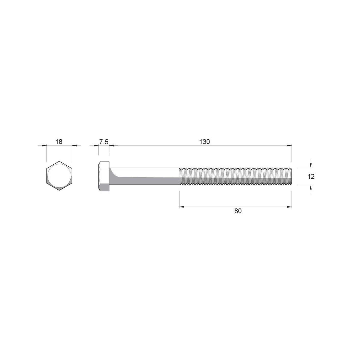 Zenith M12 x 130mm - Hot Dip Galvanised Hex Head Bolts & Nuts