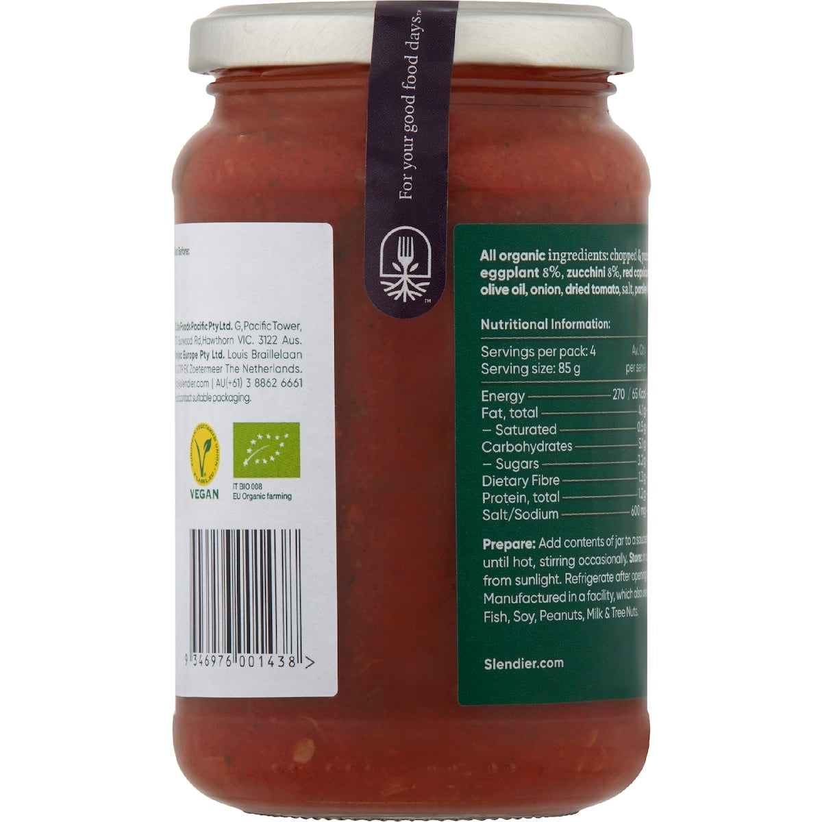 Slendier Zucchini & Eggplant Pasta Sauce 340g