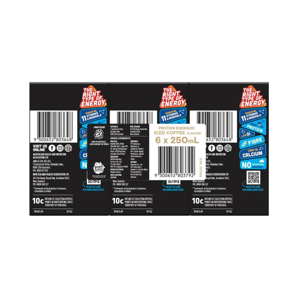 Sanitarium Up&go Protein Energize Coffee 6x250ml - 1.5L