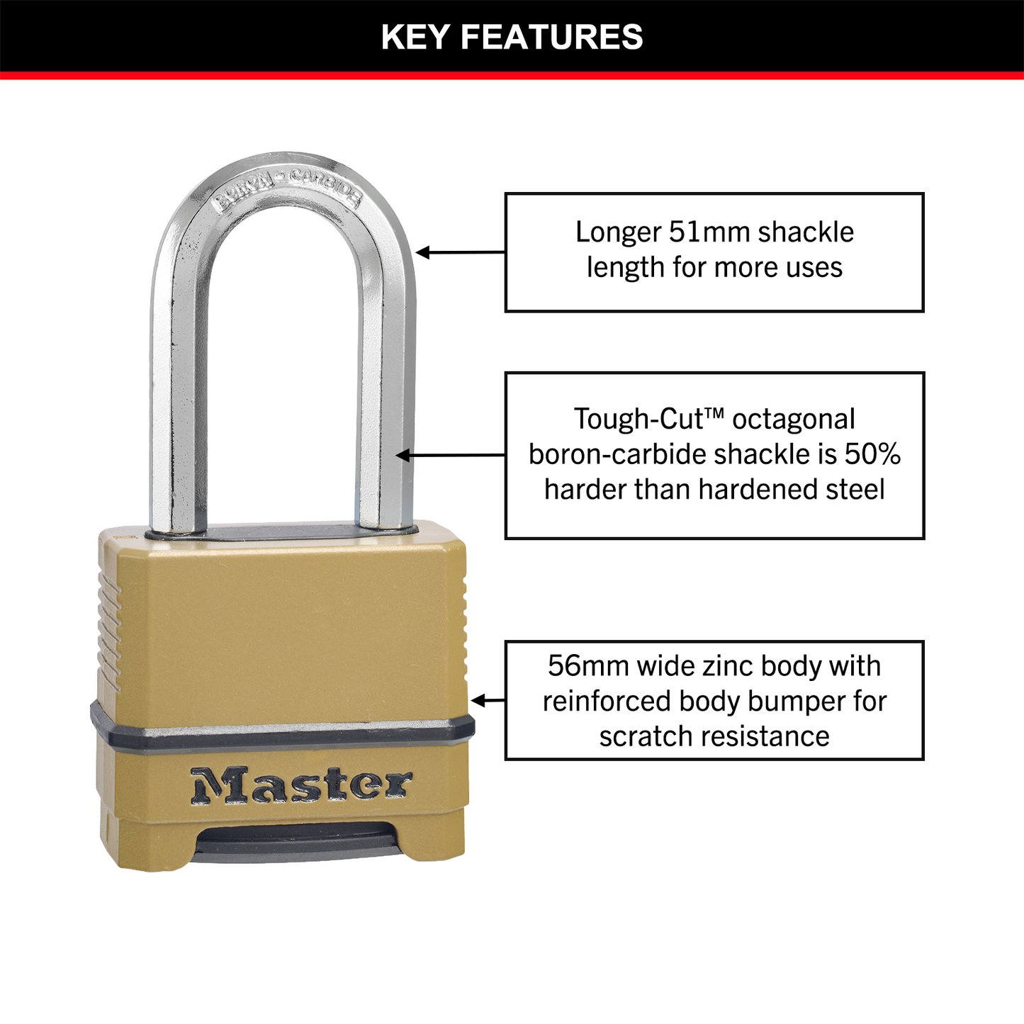 Master Lock Excell Combo Padlock - 56mm - 51mm Shackle - 4-Digit