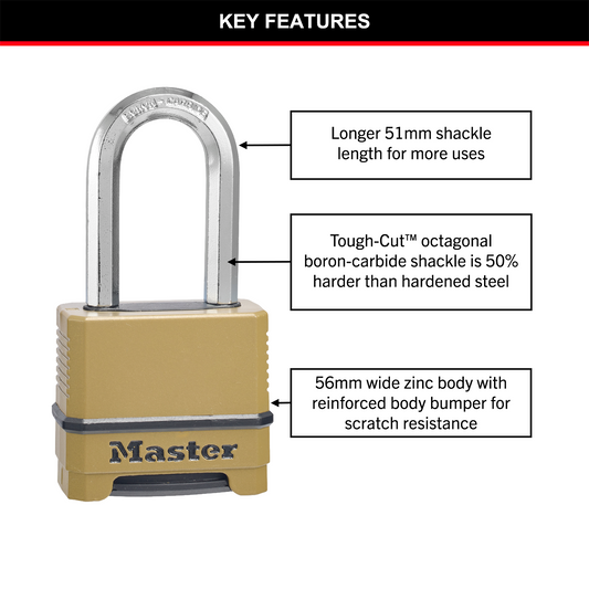 Master Lock 56mm Wide 51mm Shackle Excell Reset Combo Padlock