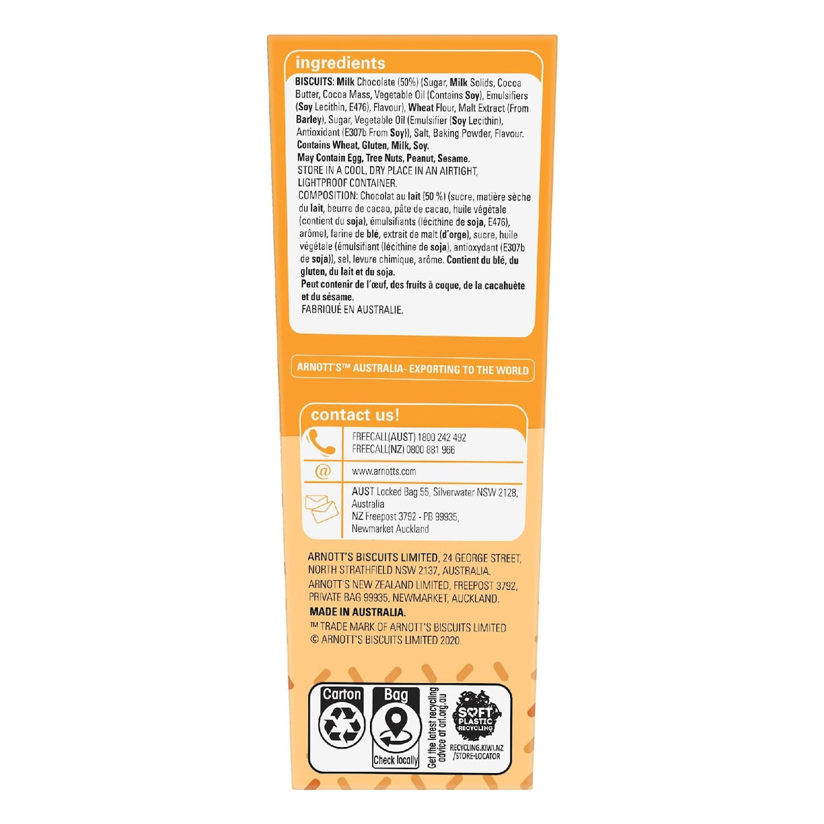 Arnotts Tee Vee Snacks Malt Sticks Chocolate Biscuits 175g