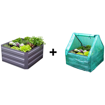 Greenlife Raised Garden Bed Slate Grey With Drop Over Greenhouse 85 x 85 x 45 cm