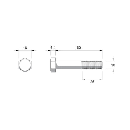 Zenith Hot Dip Galvanised Hex Head Bolts - M10 x 60mm - 25 Pack