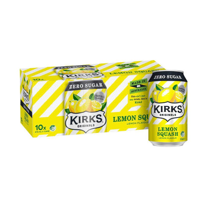 Kirks Lemon Squash Zero Sugar Soft Drink Multipack Cans 375ml - 10 Pack