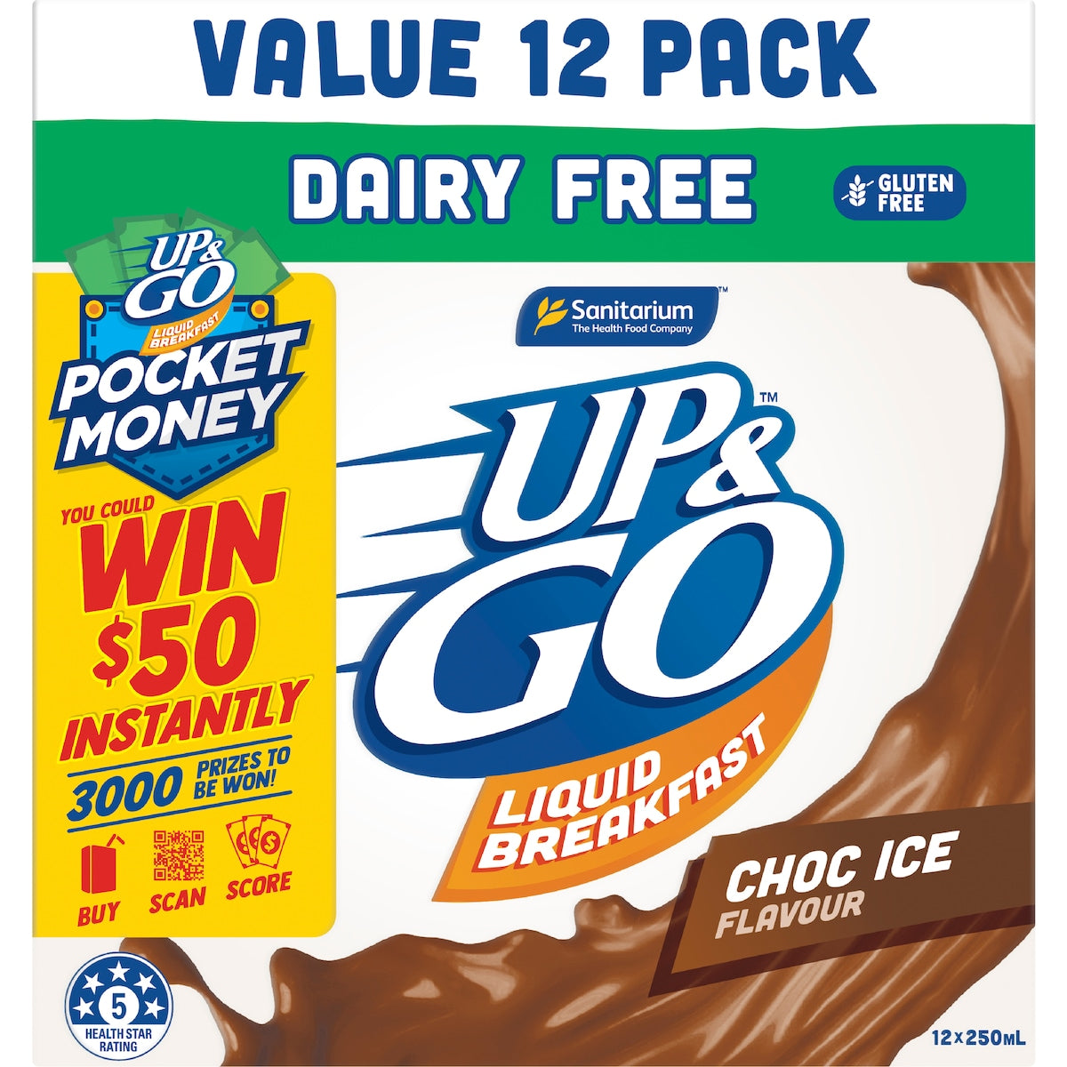 Up&go Dairy Free Liquid Breakfast Choc Ice 250ml X 12 Pack