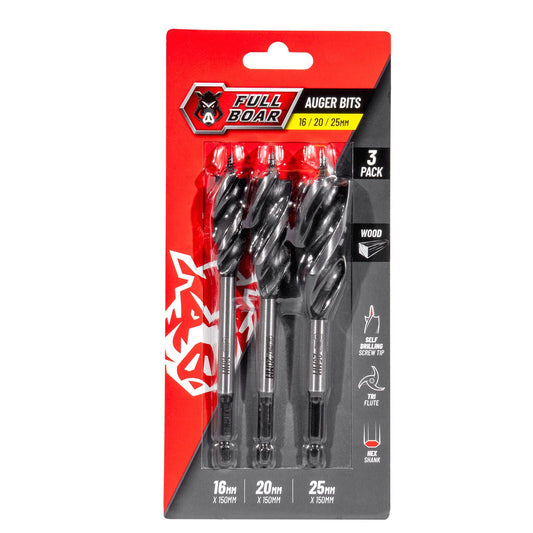 Full Boar Auger Bits - 16,20,25mm - 3 Pack
