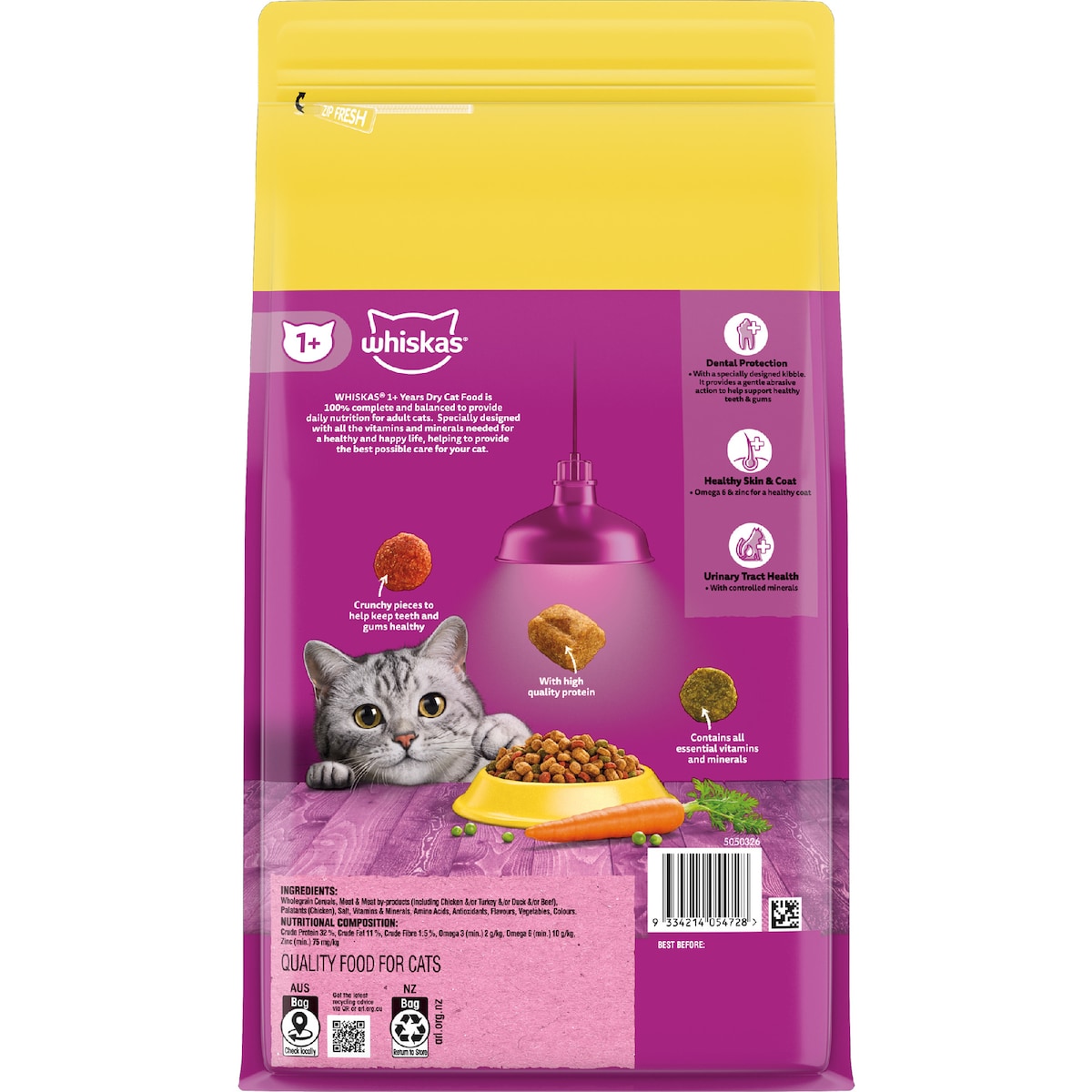 Whiskas Adult 1+ Years Dry Cat Food Chicken & Turkey Flavour 1.8kg