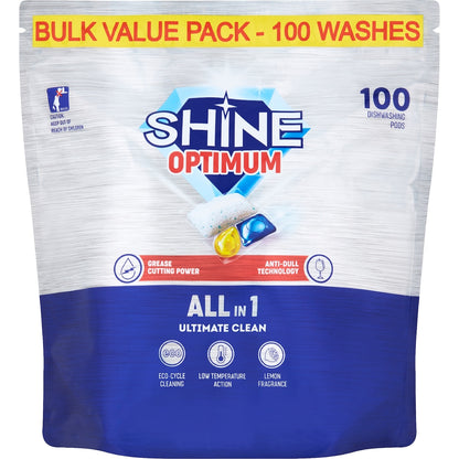 Shine Optimum All In 1 Ultimate Clean Dishwasher Tablets 100 Pack