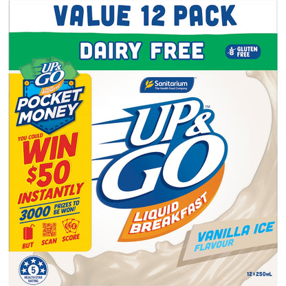 Up&go Dairy Free Liquid Breakfast Vanilla Ice 250ml X 12 Pack