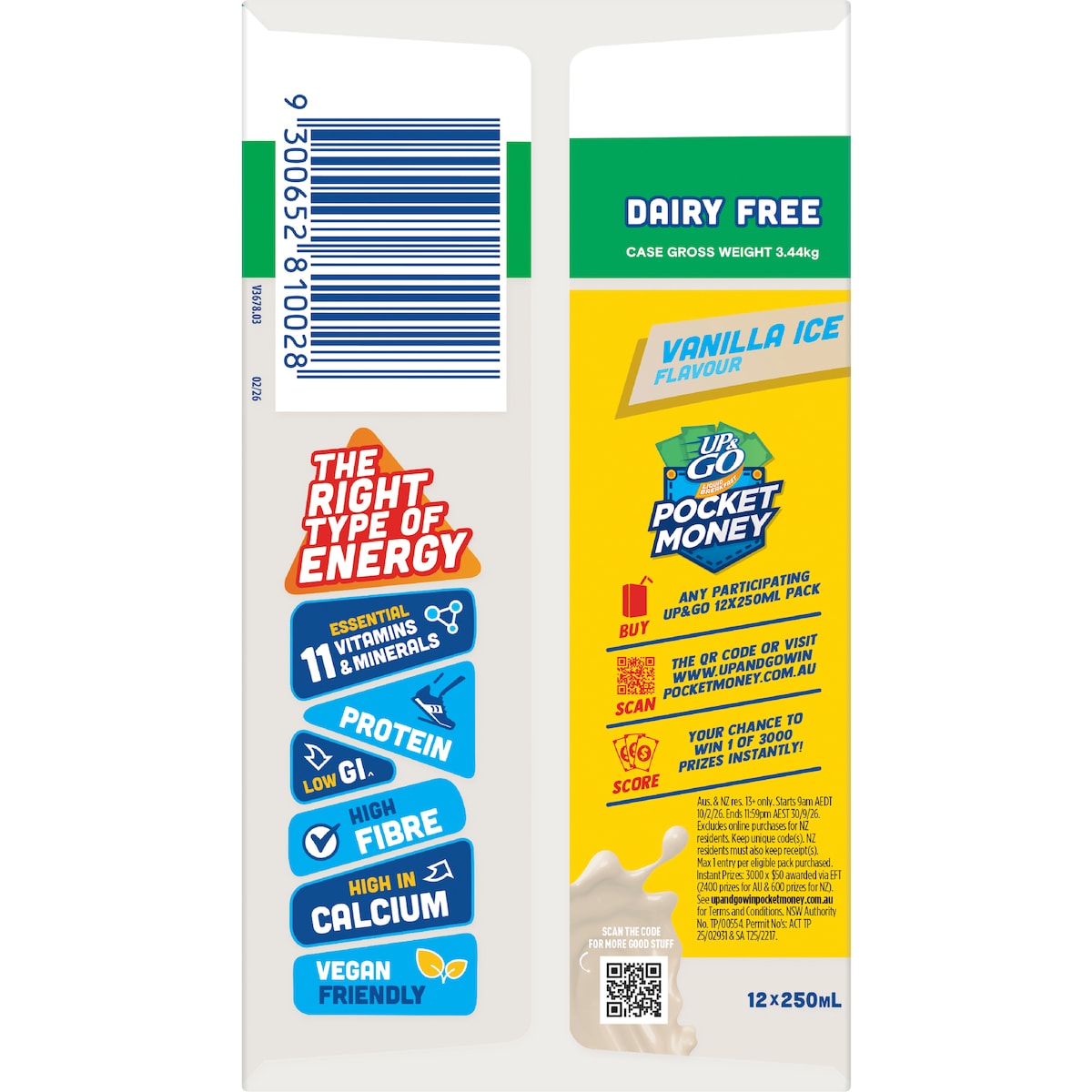 Up&go Dairy Free Liquid Breakfast Vanilla Ice 250ml X 12 Pack