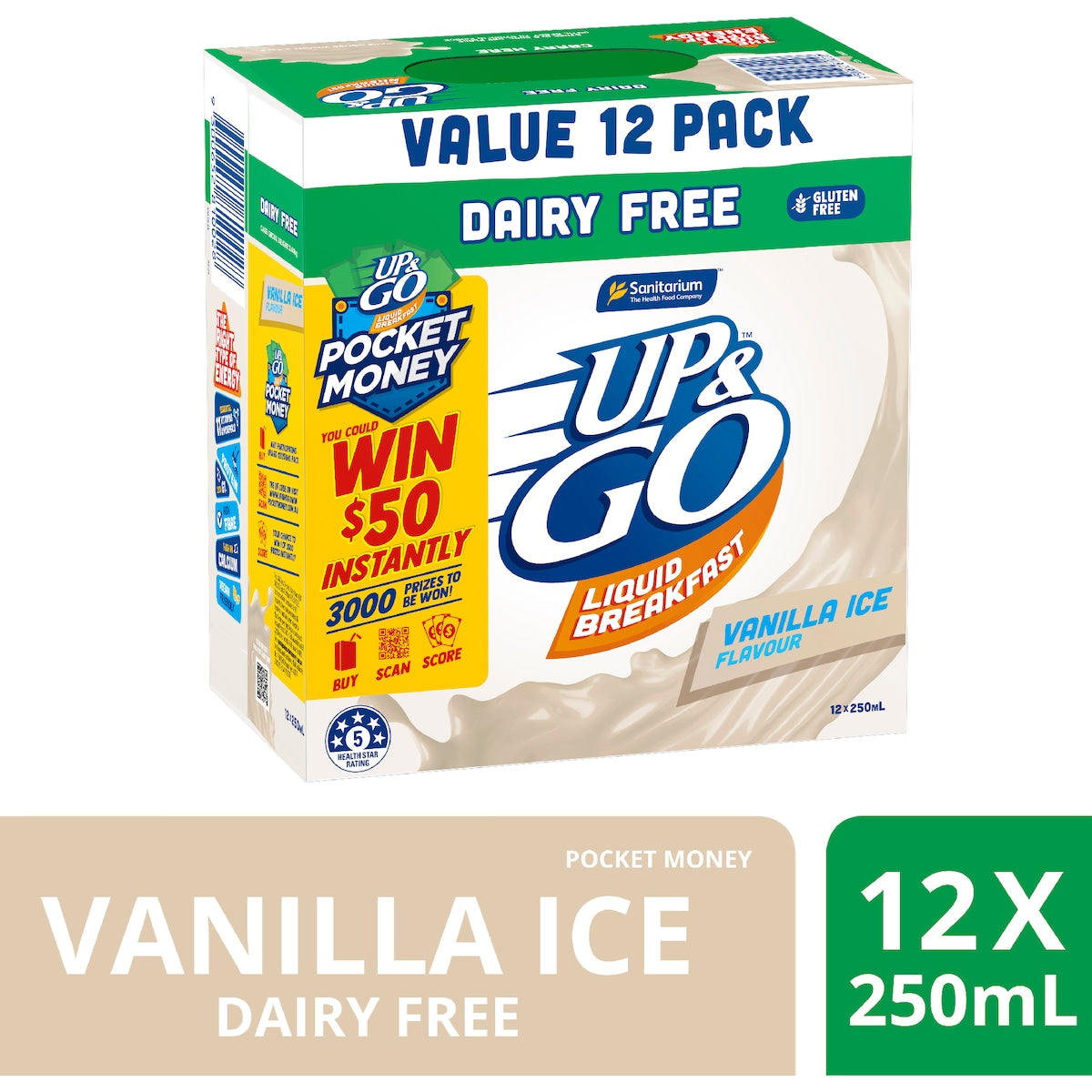 Up&go Dairy Free Liquid Breakfast Vanilla Ice 250ml X 12 Pack