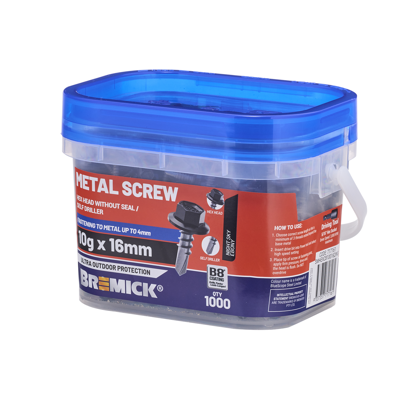 Bremick Metal Hex Screw - 10g x 16mm - 1000 Pack