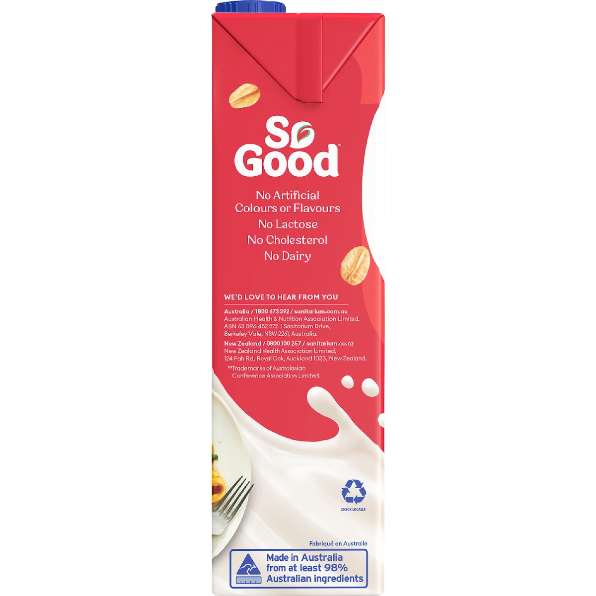 Sanitarium So Good Oat No Added Sugar Uht Milk 1l