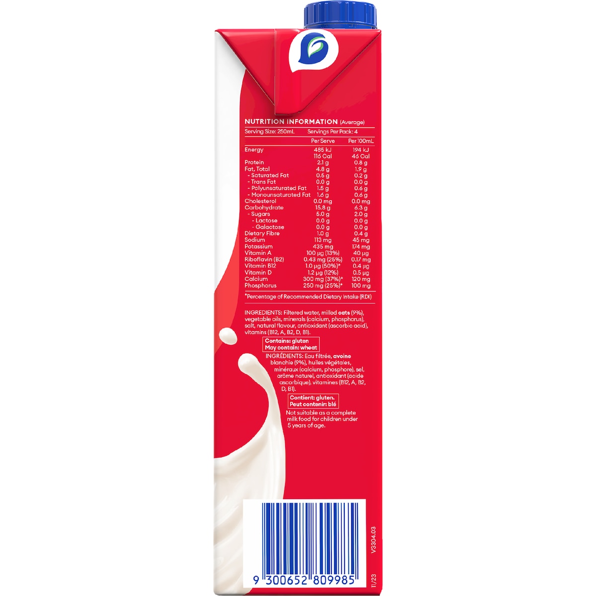 Sanitarium So Good Oat No Added Sugar Uht Milk 1l